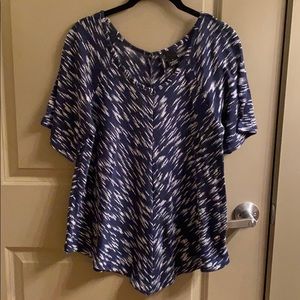 Navy & White Patterned Shirt Sleeved Sweater Tee